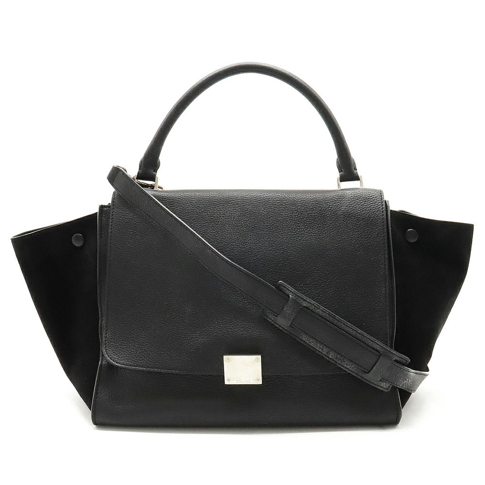 Celine Trapeze 2way Shoulder Bag Hobo Leather Suede Black